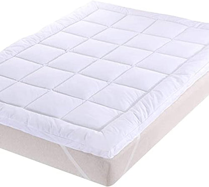 Mattress Topper Extra Deep 4 Inch Deep (10CM)- Quilted Double Size Mattress Topper Fluffy Hypoallergenic Microfiber with Strong Corner Straps