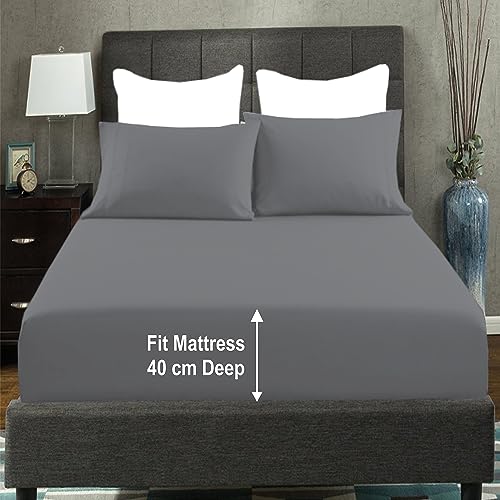 AmigoZone Extra Deep 40CM Fitted Sheet - Soft Brushed Microfiber Easy Care - Fade Wrinkle Resistant Deep Pocket Fitted Bed Sheet